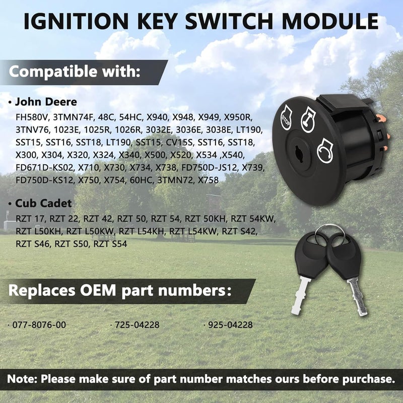 RAMATA 077-8076-00 Ignition Switch with 2 Keys Fit for Lawn Mower Bad Boy, Pup ZT Lightning MZ AOS CZT Outlaw Extreme Maverick BadBoy - Image 2